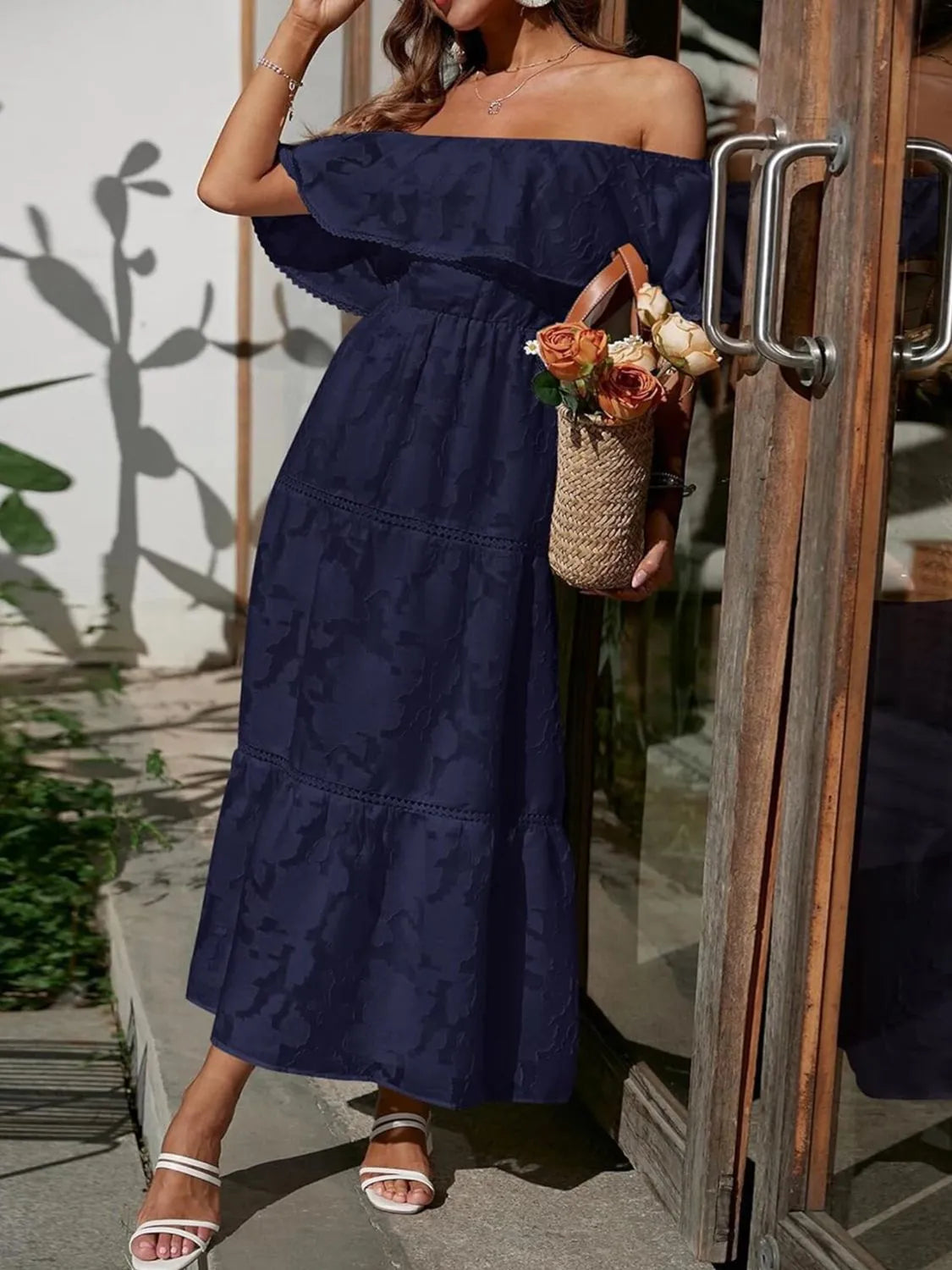 Women’s Off Shoulder Tiered Ruffled Maxi Summer Dress