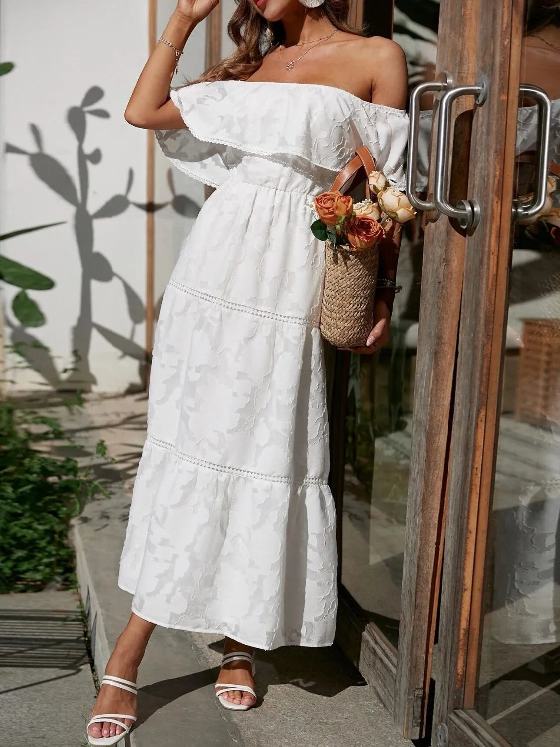 Women’s Off Shoulder Tiered Ruffled Maxi Summer Dress