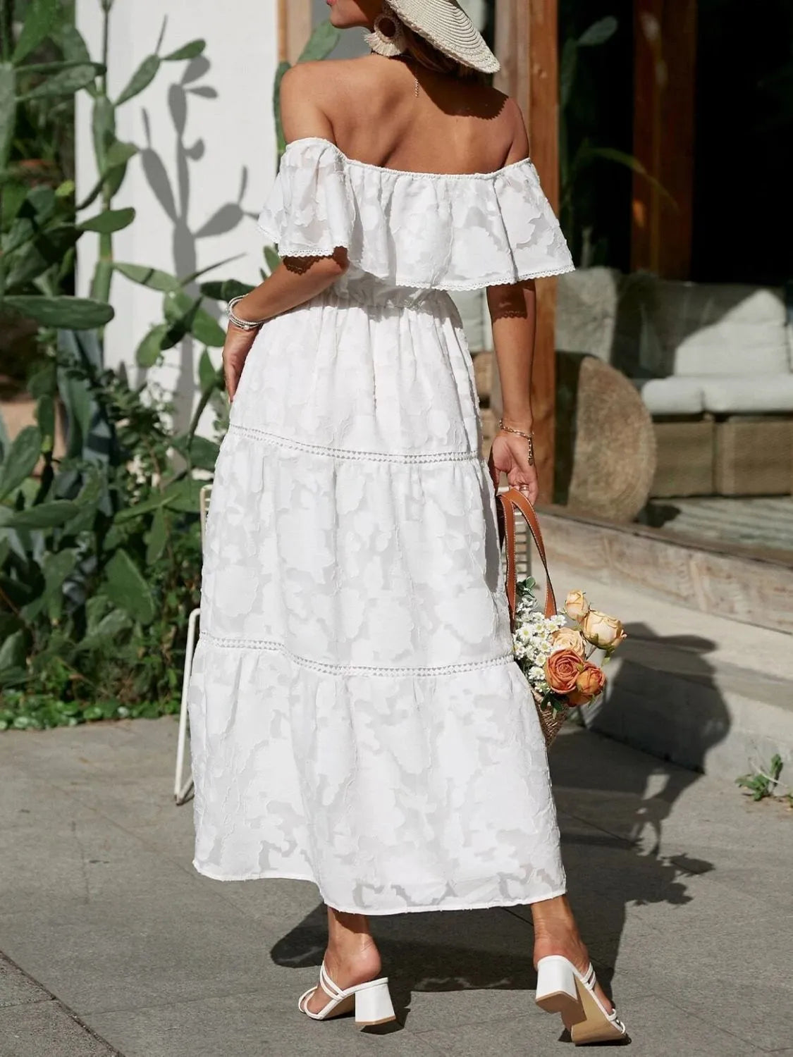 Women’s Off Shoulder Tiered Ruffled Maxi Summer Dress