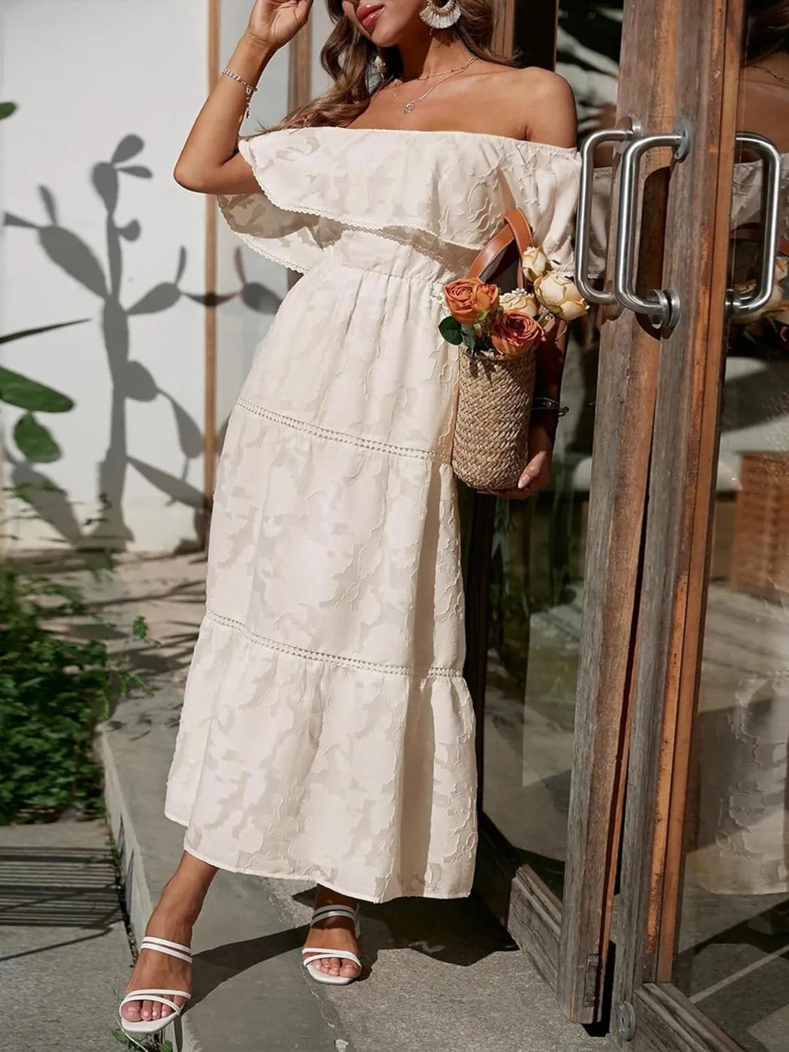 Women’s Off Shoulder Tiered Ruffled Maxi Summer Dress