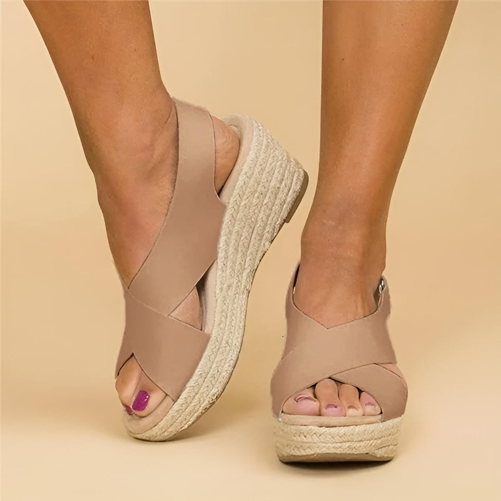 Women’s Open Toe Cross Strap Platform Espadrille Sandals