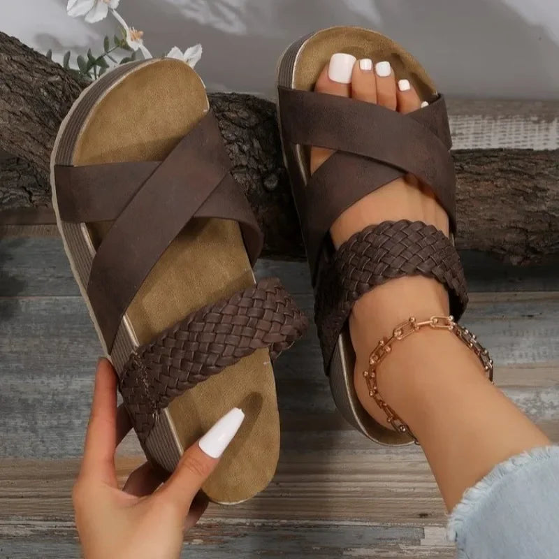 Women’s Open Toe Cross Strap Platform Slide Sandals