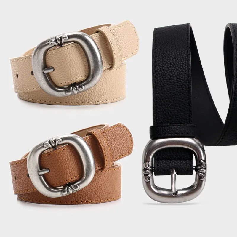 Women’s Oval Buckle Leather Look Belt