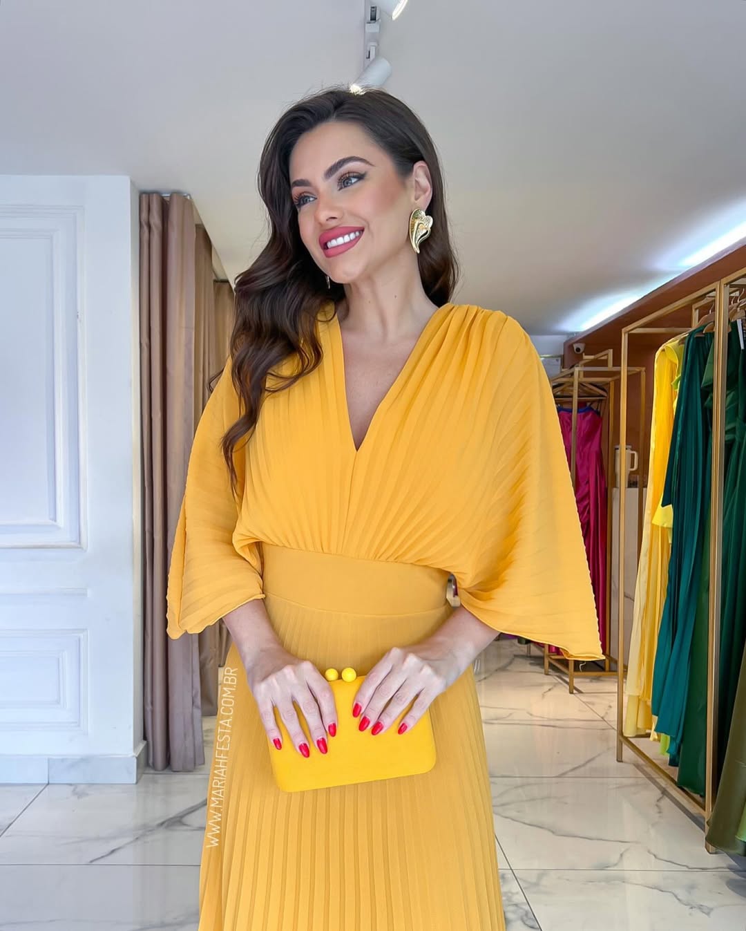 Women’s Pleated Batwing Sleeve Maxi Wedding Guest Dress