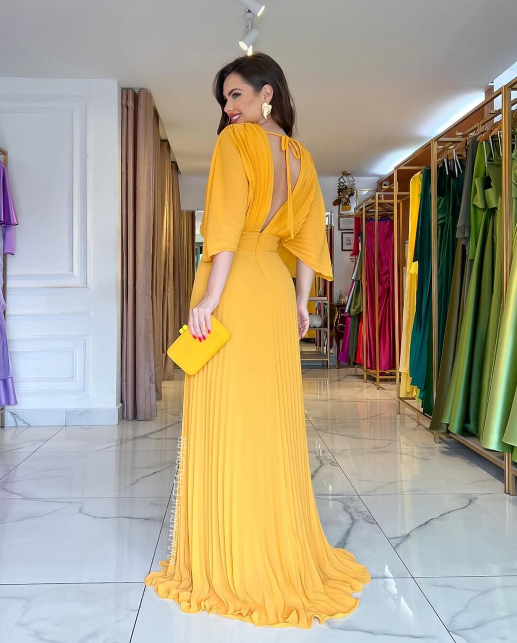 Women’s Pleated Batwing Sleeve Maxi Wedding Guest Dress