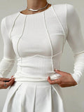 Women’s Ribbed Seam Detail Long Sleeve Knit Top