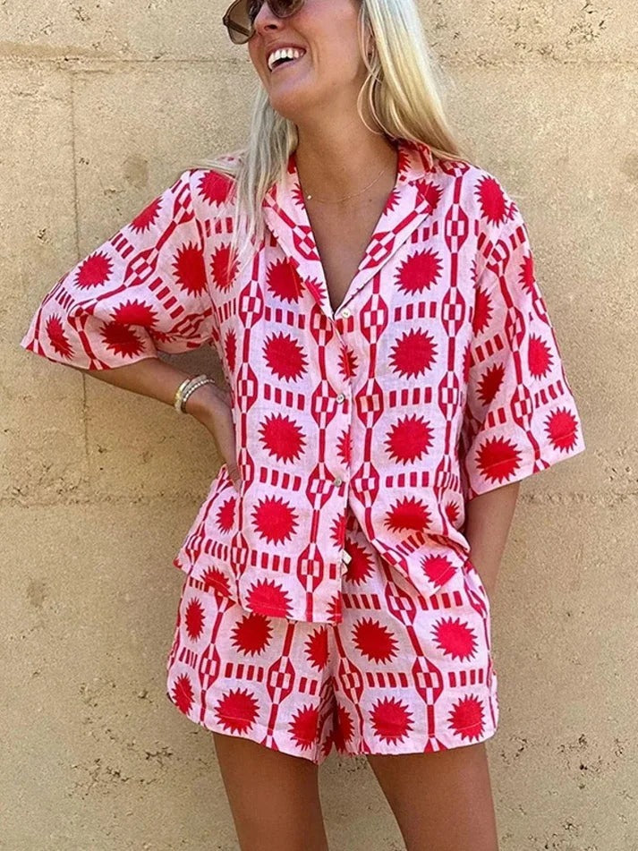 Women’s Short Sleeve Shirt and Matching Shorts 2 Piece Set
