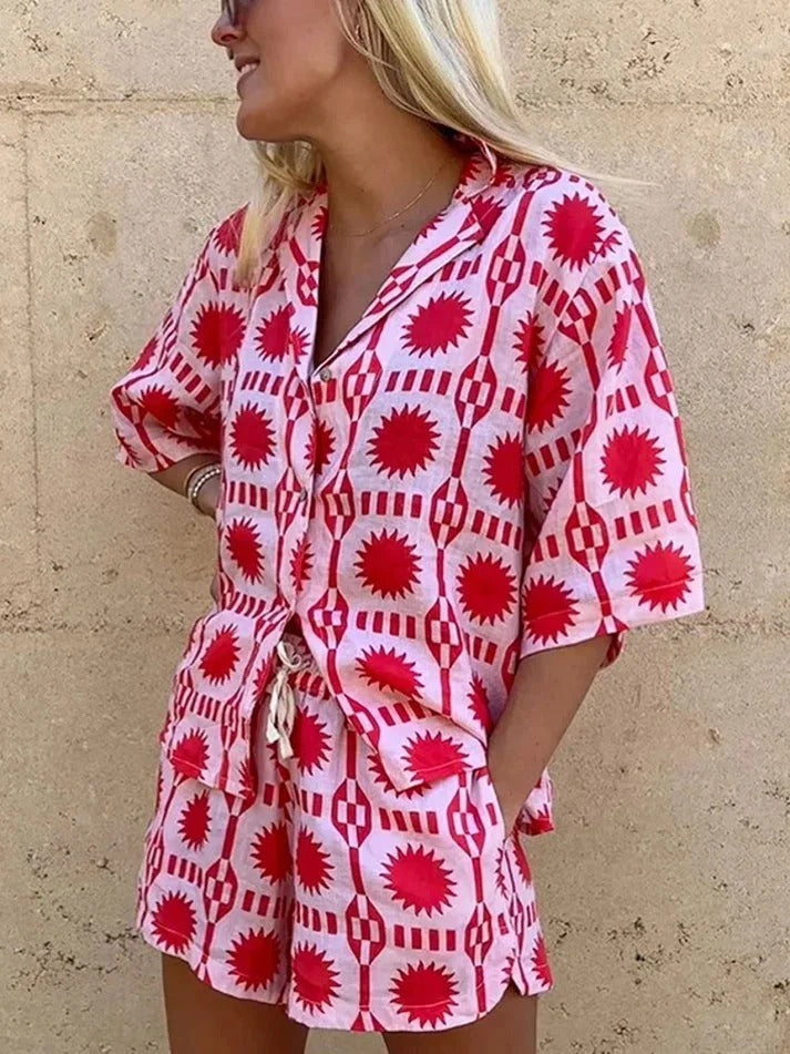 Women’s Short Sleeve Shirt and Matching Shorts 2 Piece Set