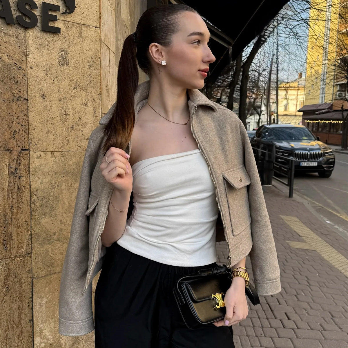 Women’s Short Zip Front Bomber Jacket