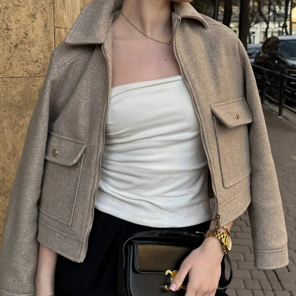 Women’s Short Zip Front Bomber Jacket