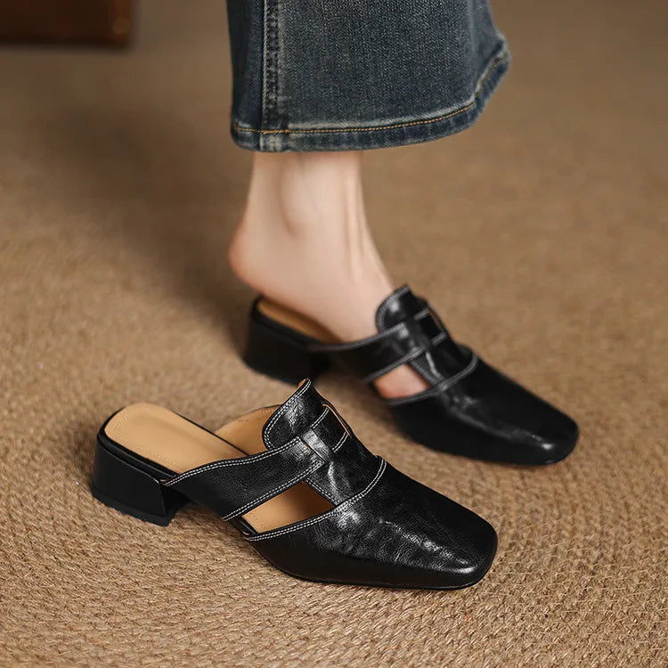 Damen-Mules mit eckiger Zehenpartie und Blockabsatz