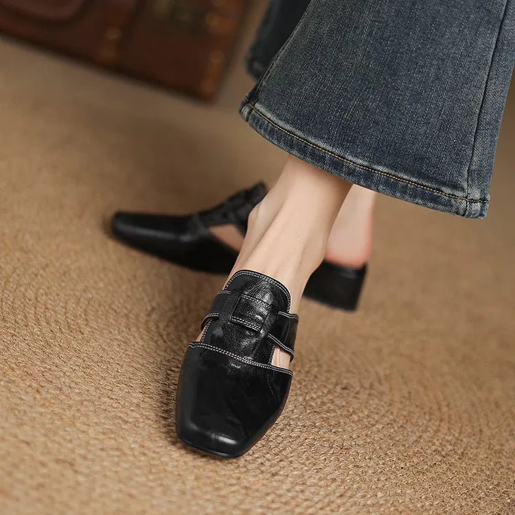 Damen-Mules mit eckiger Zehenpartie und Blockabsatz
