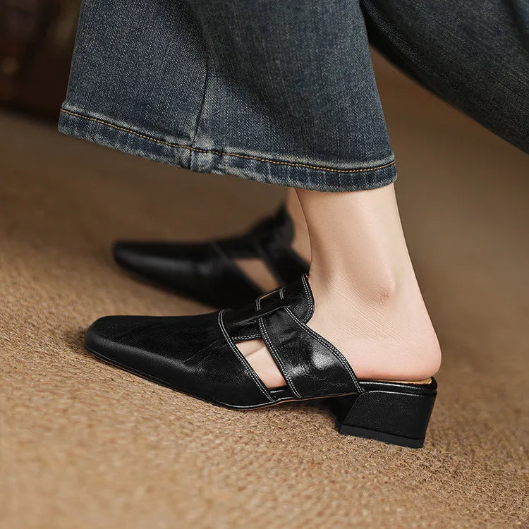 Damen-Mules mit eckiger Zehenpartie und Blockabsatz