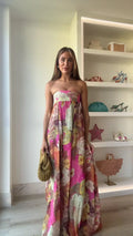 Women’s Strapless Floral Maxi Wedding Guest Dress