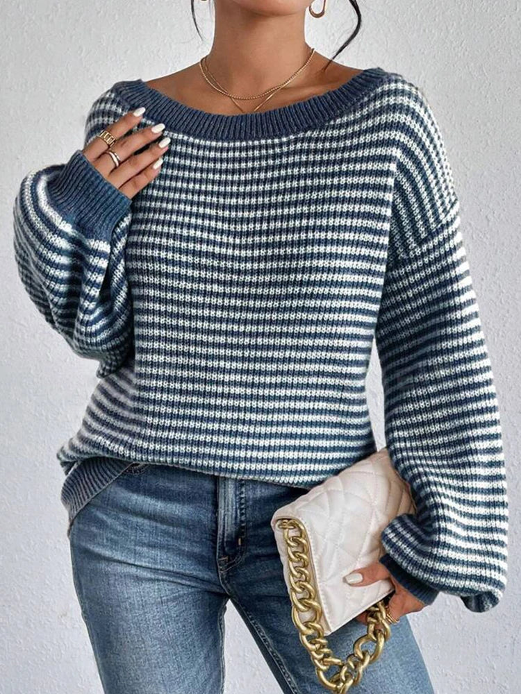 Women’s Striped Long Sleeve Knit Sweater