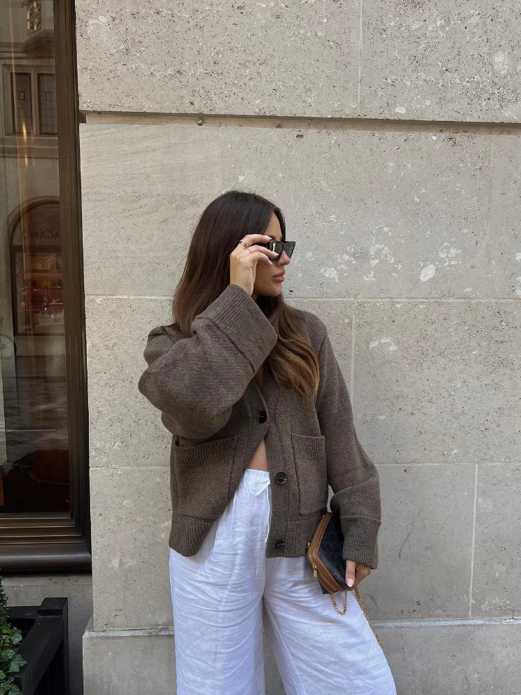 Women’s V-Neck Oversized Button Cardigan