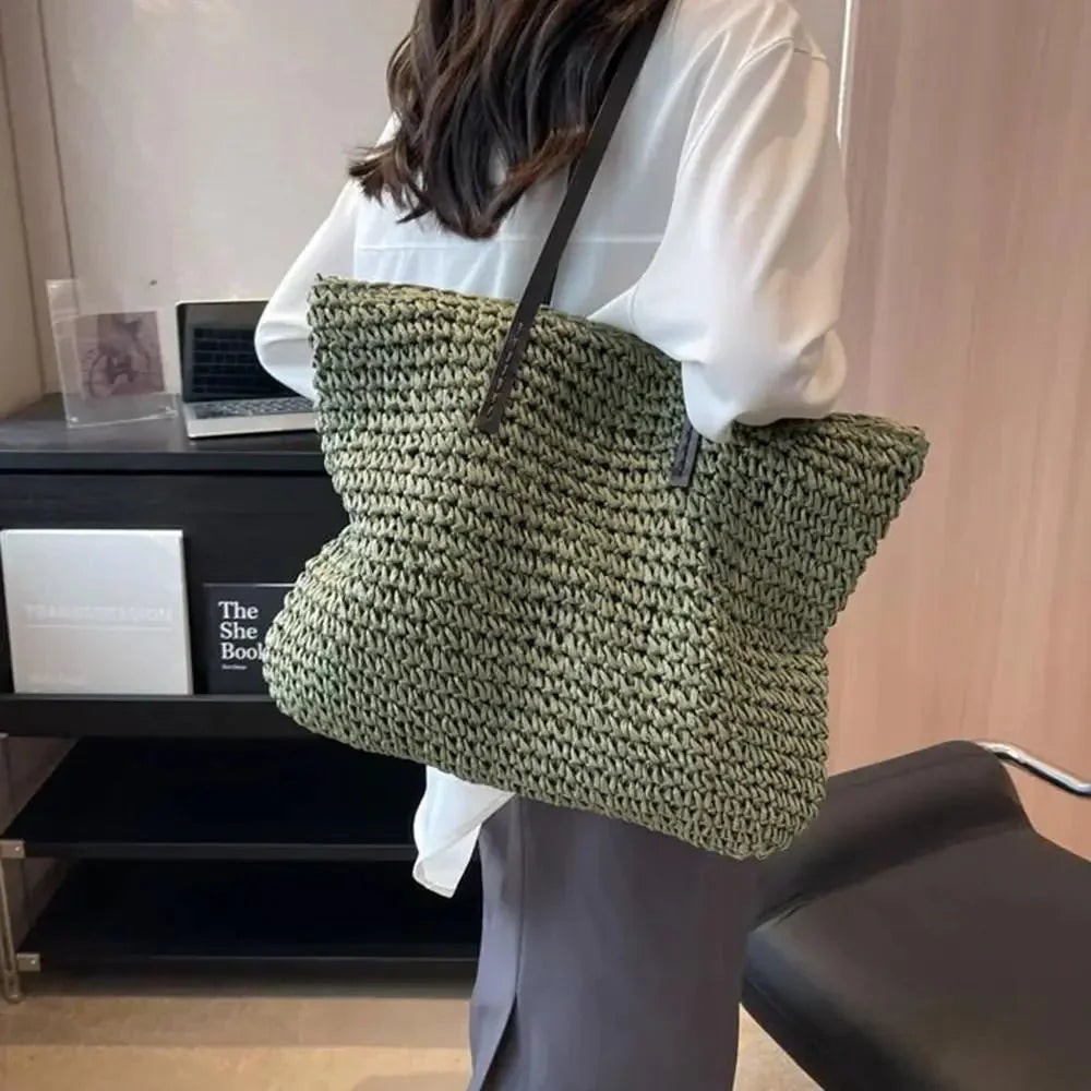 Women’s Woven Straw Look Large Shoulder Tote Bag