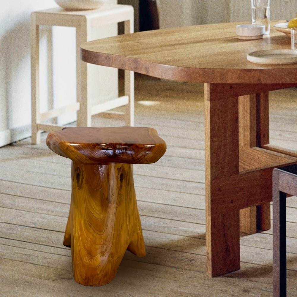 Wood Stool with Side Table for Comfortable Everyday Seating in Living Room