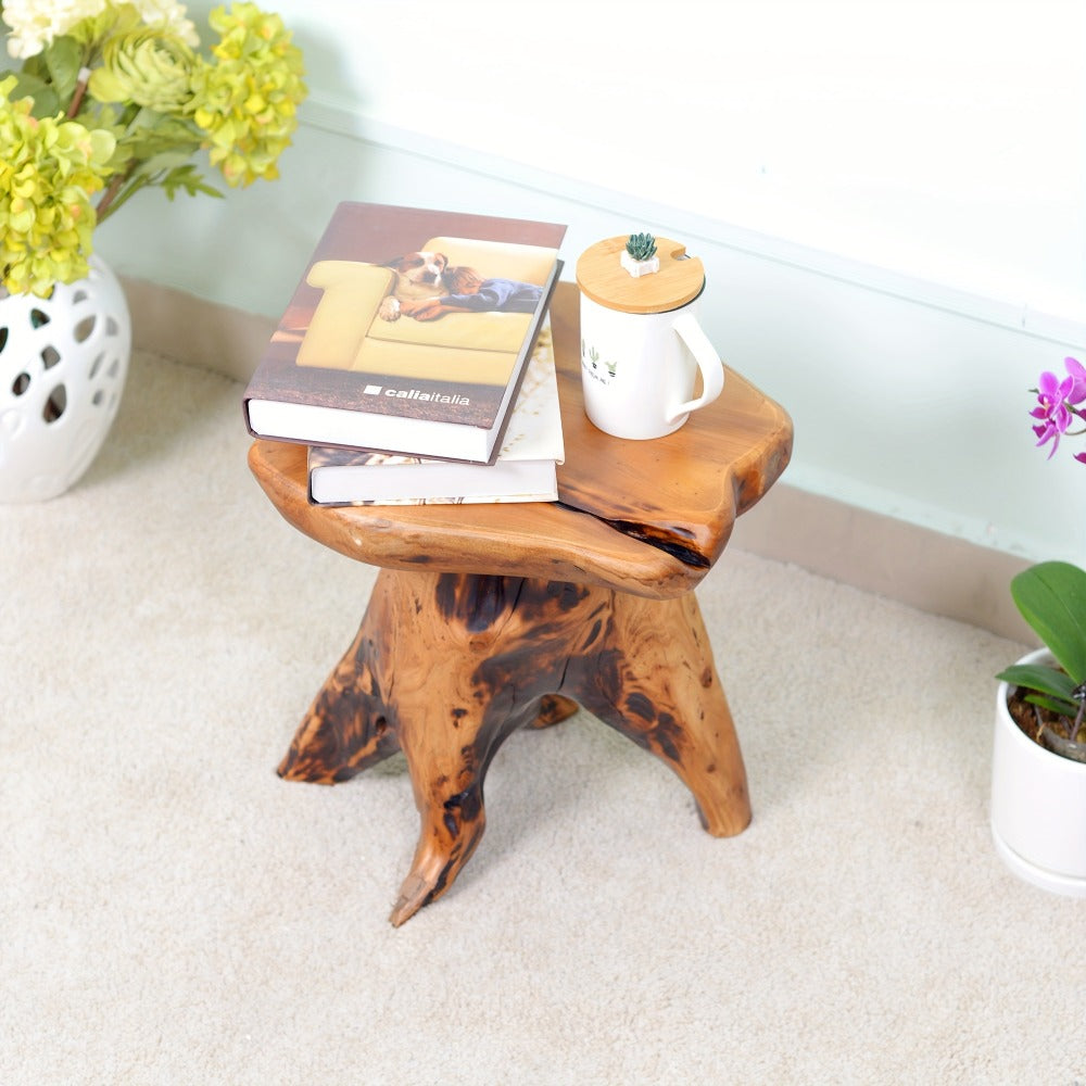 Wood Stool with Side Table for Comfortable Everyday Seating in Living Room