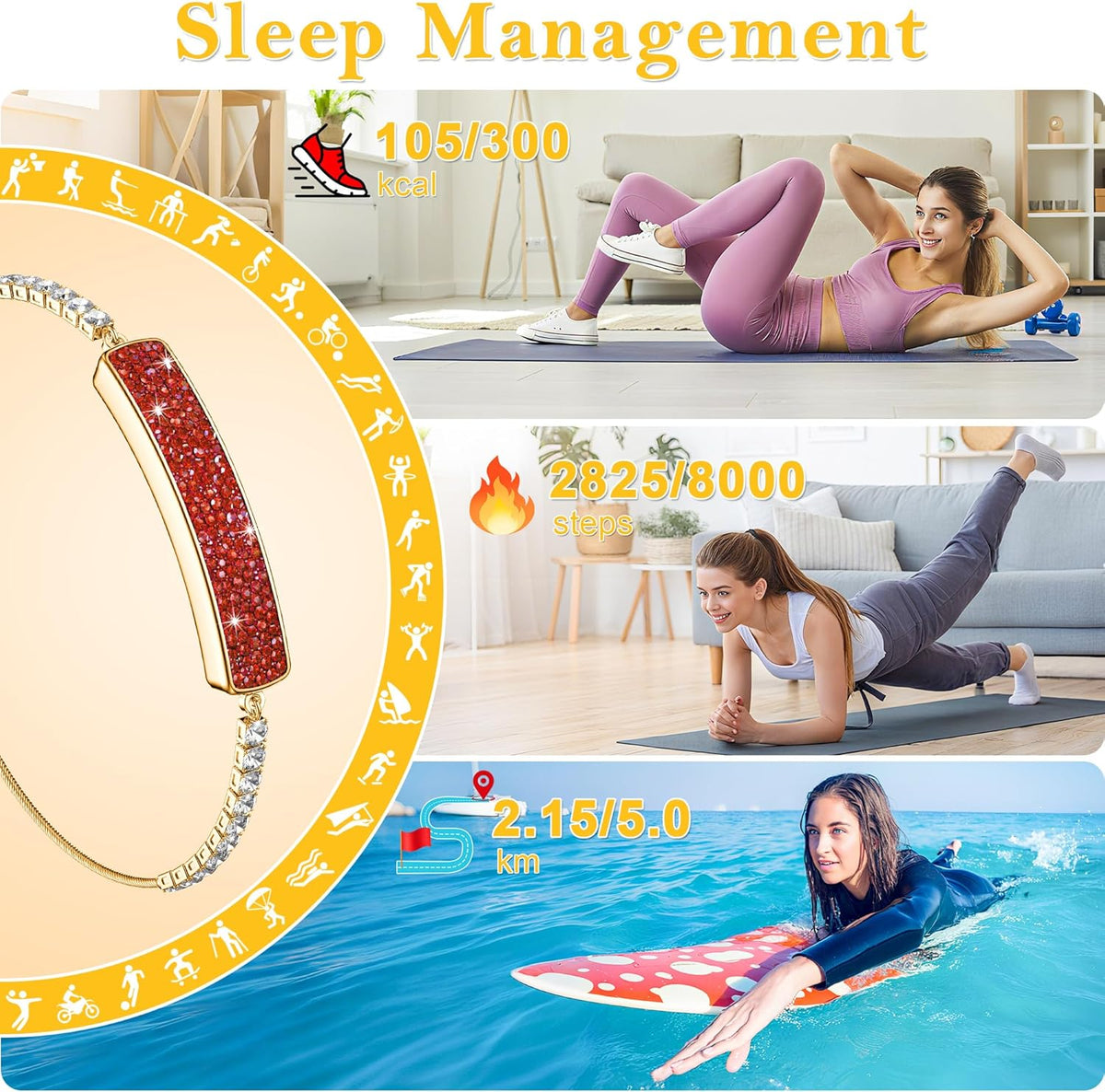 Wrongduck GR1 Bracelet Intelligent Suivi de Santé et Fitness pour Femmes