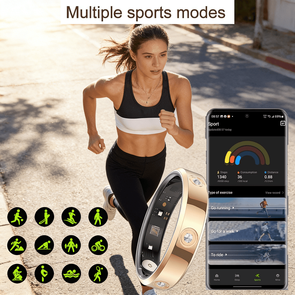 Wrongduck HR1 Anneau Intelligent Bluetooth Suivi de Santé pour Femmes