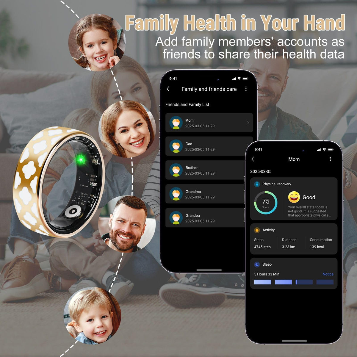 Wrongduck SR4 Anneau Intelligent Bluetooth Suivi de Santé