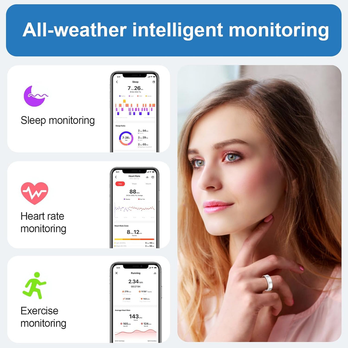 Wrongduck V8 Anneau Intelligent Bluetooth de Suivi de Santé