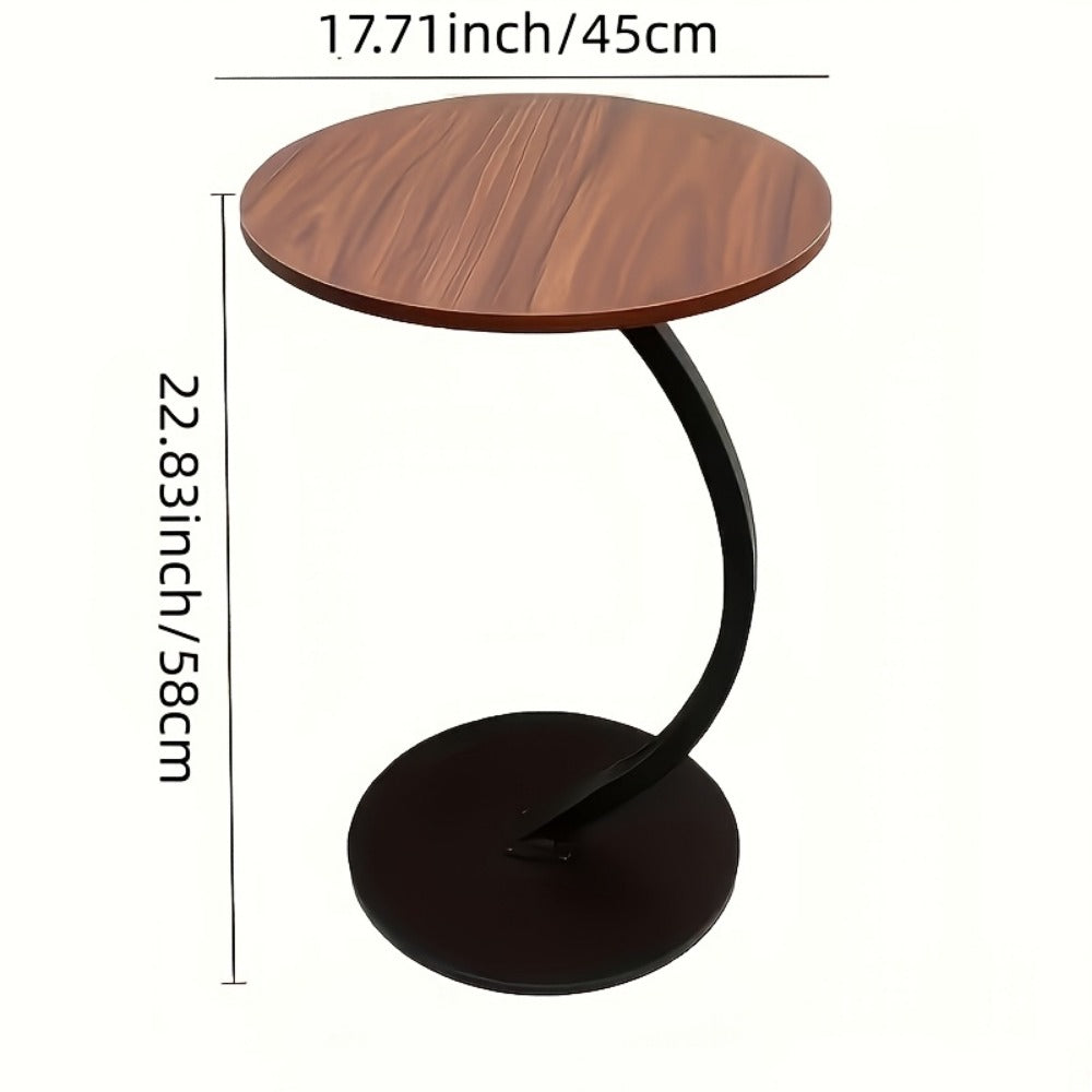 Side Table Wrought-Iron Style Metal Frame with MDF Marble-Pattern Top and Lower Open Shelf