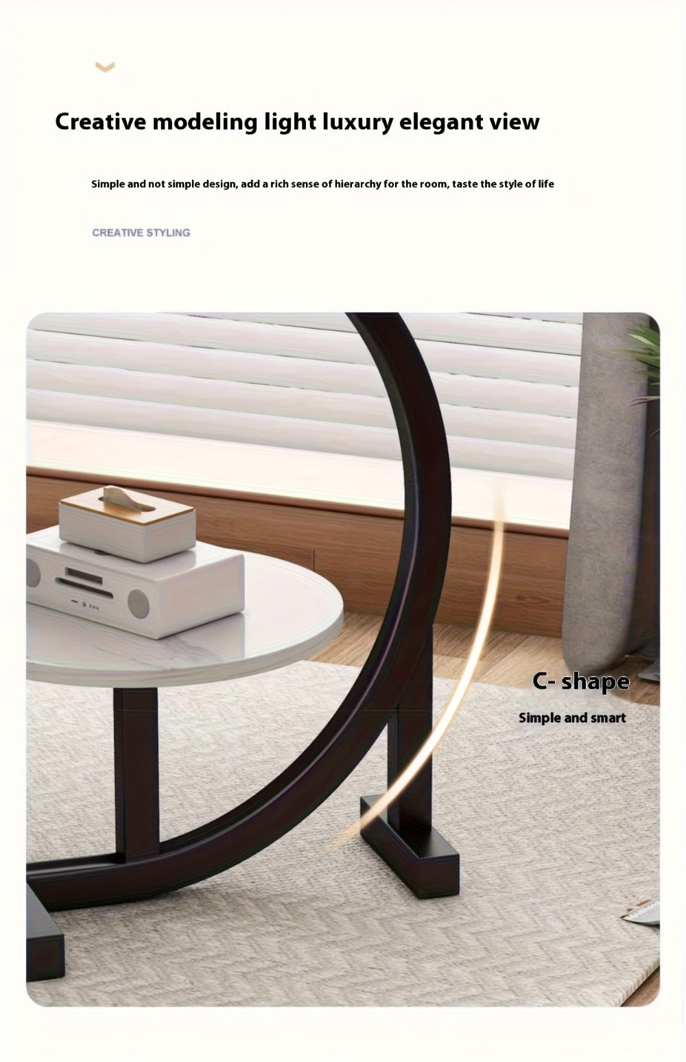 Side Table Wrought-Iron Style Metal Frame with MDF Marble-Pattern Top and Lower Open Shelf