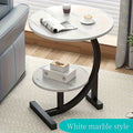 Side Table Wrought-Iron Style Metal Frame with MDF Marble-Pattern Top and Lower Open Shelf