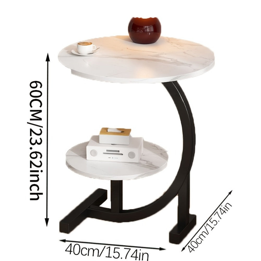 Side Table Wrought-Iron Frame with Single- or Double-Layer Marble and Wood-Grain Top Options