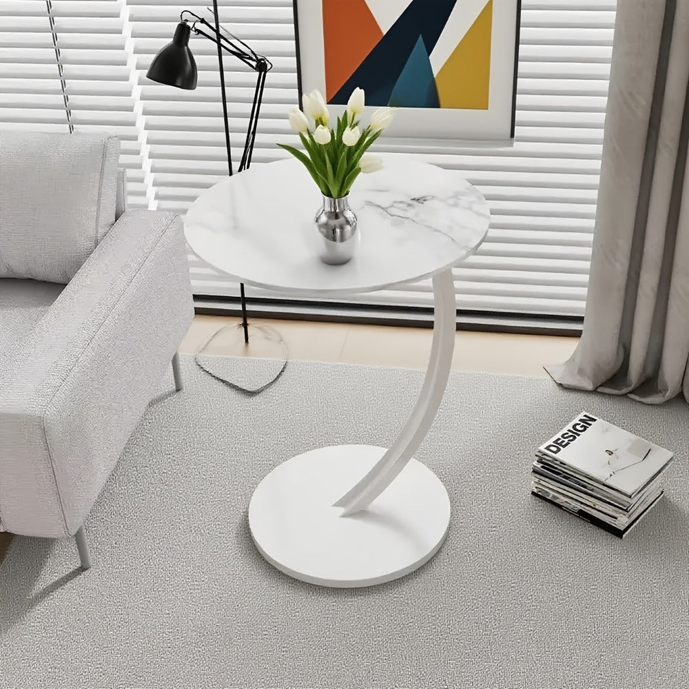 Side Table Wrought-Iron Frame with Single- or Double-Layer Marble and Wood-Grain Top Options