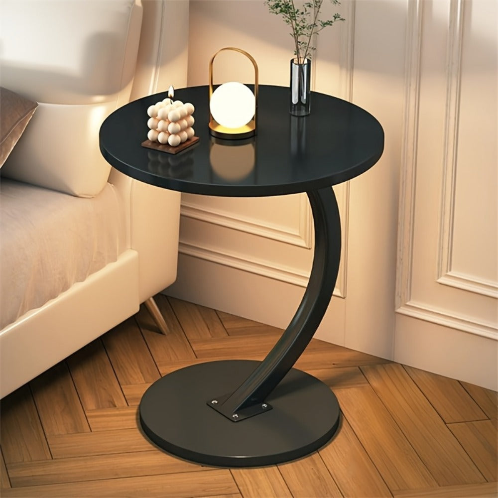 Side Table Wrought-Iron Frame with Single- or Double-Layer Marble and Wood-Grain Top Options