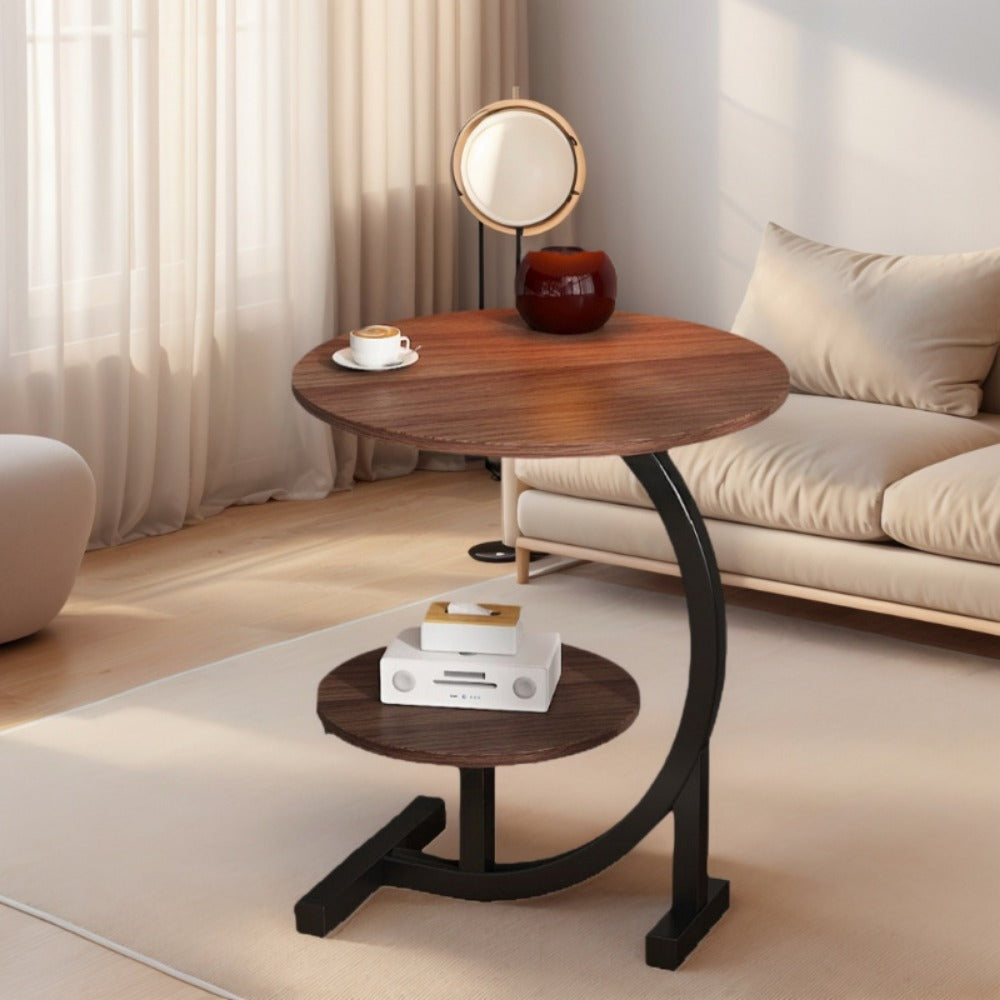 Side Table Wrought-Iron Frame with Single- or Double-Layer Marble and Wood-Grain Top Options