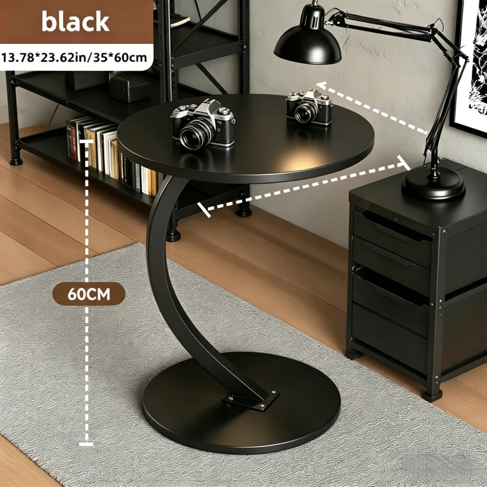 Side Table Wrought-Iron Frame with Single- or Double-Layer Marble and Wood-Grain Top Options