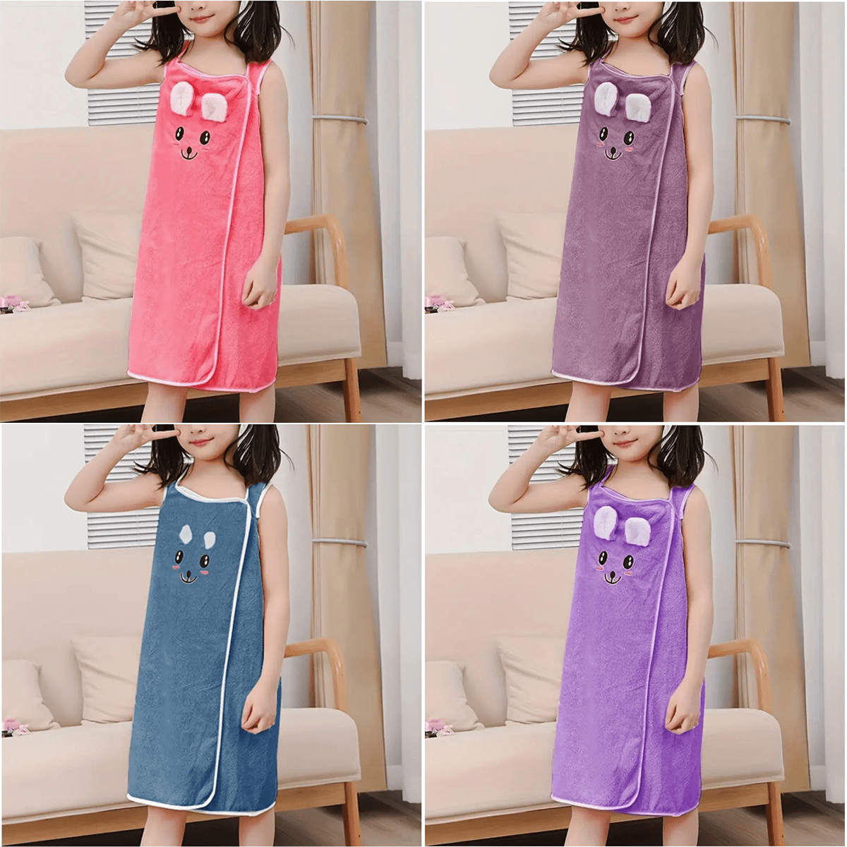 Kids Cute Cartoon Bunny Wearable Bath Towel