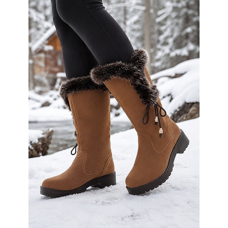 Meredith | Kniehohe Winterstiefel mit Fellbesatz