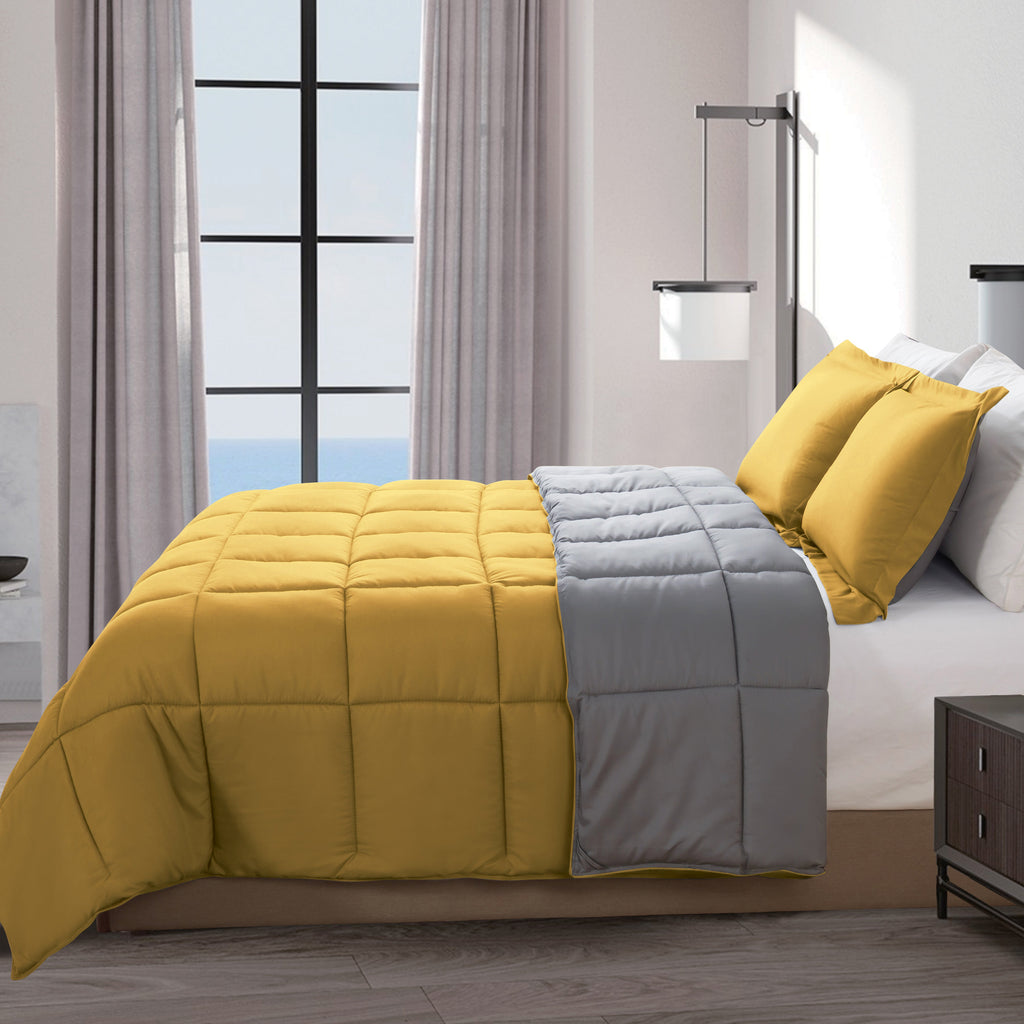 Elegant Comfort Reversible 3-Piece Box Stitched Comforter & Shams - Duvet Insert with 4 Corner Tabs