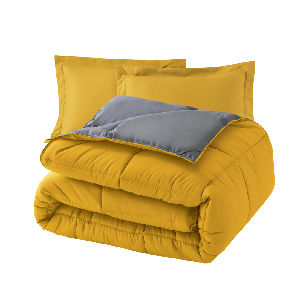 Elegant Comfort Reversible 3-Piece Box Stitched Comforter & Shams - Duvet Insert with 4 Corner Tabs