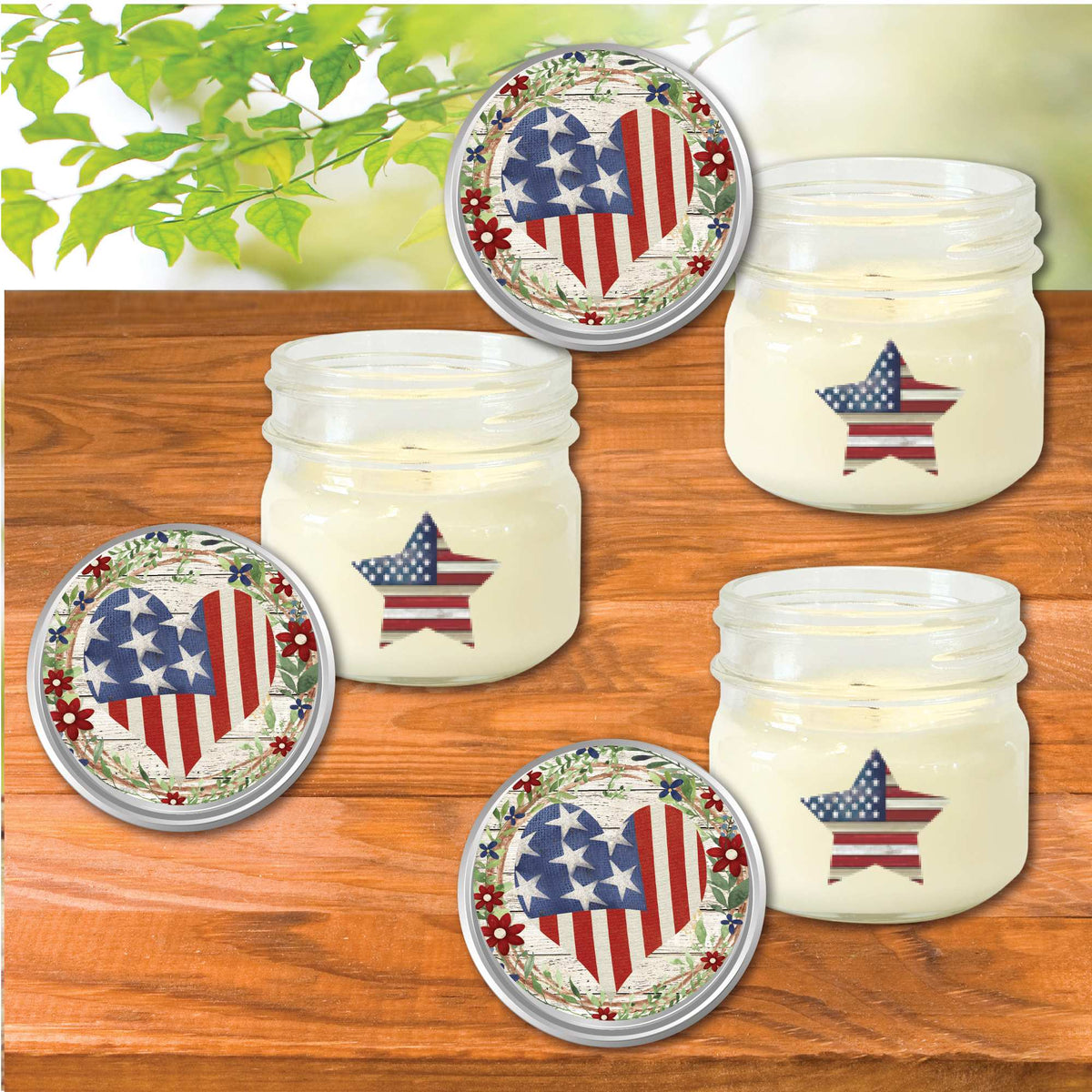 Celebrate 250 Patriotic Heart Wreath 8 Oz Citronella Soy Wax Candle 3-Piece Set with Wounded Warrior Project