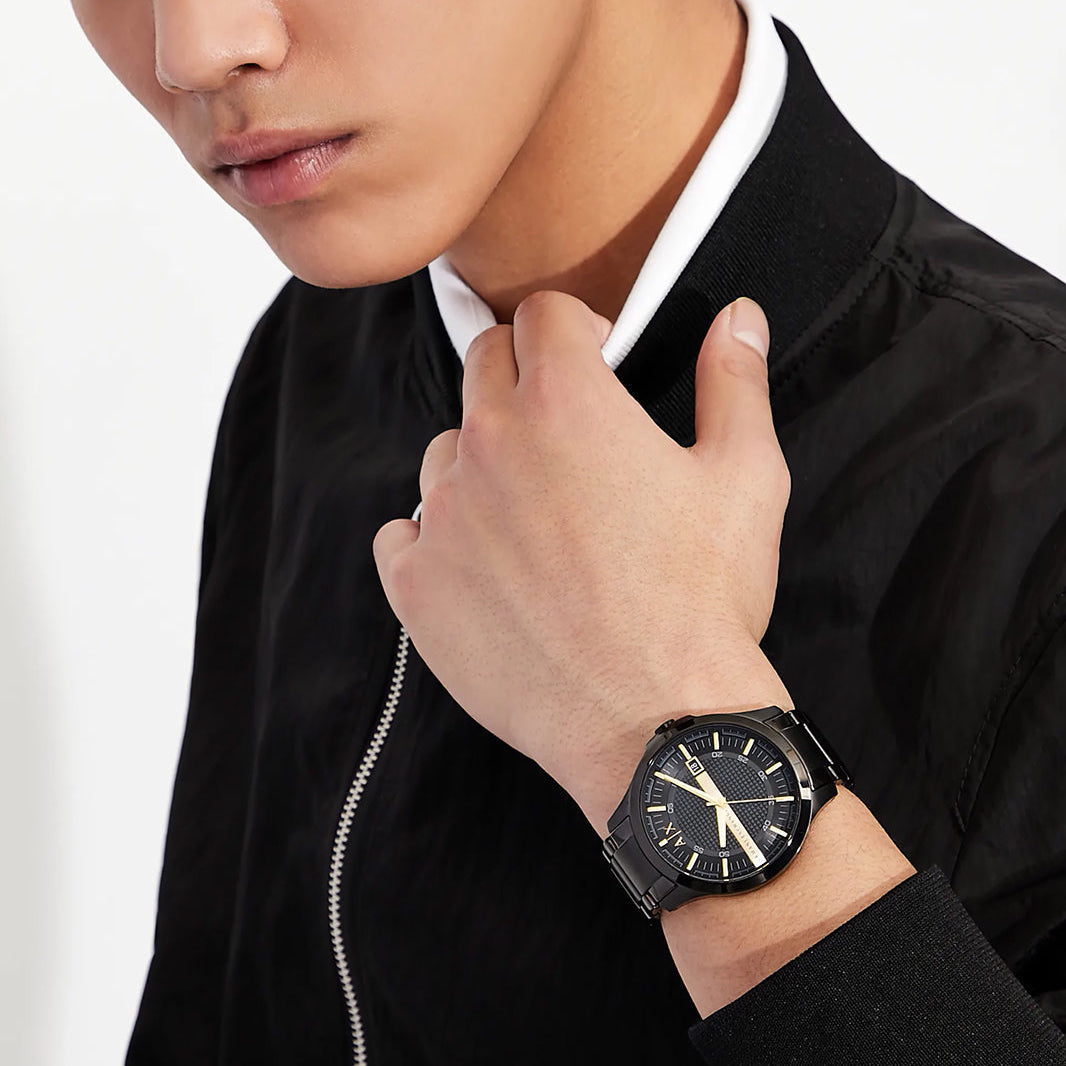 Armani Exchange Hampton AX2413 Herren-Chronograph – Schwarzes Zifferblatt mit schwarzem Edelstahlarmband
