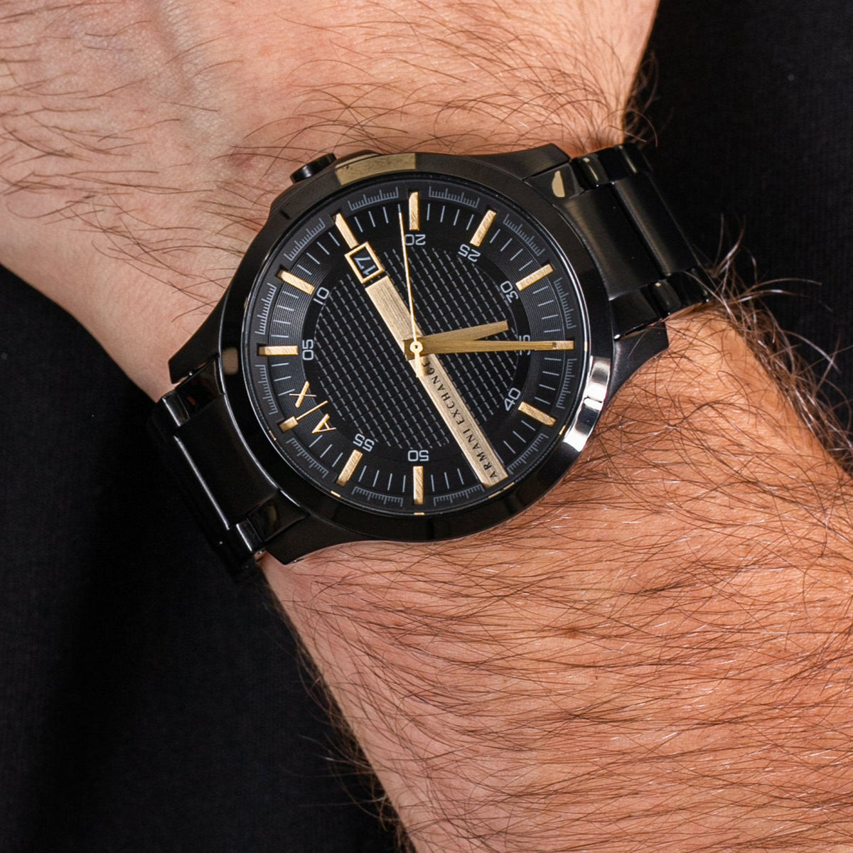Armani Exchange Hampton AX2413 Herren-Chronograph – Schwarzes Zifferblatt mit schwarzem Edelstahlarmband