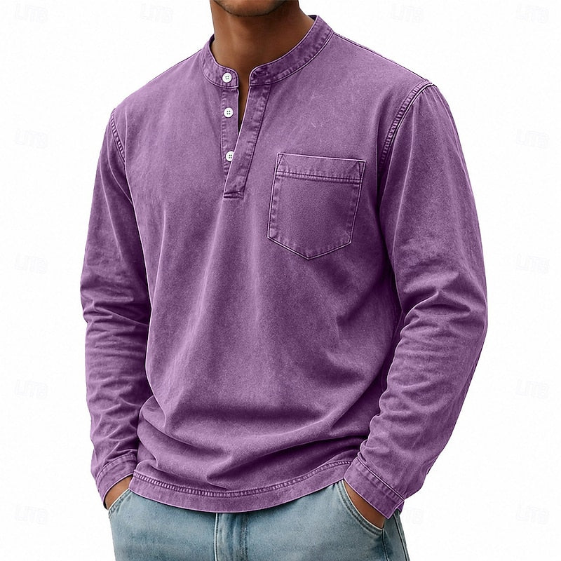 Theodore | Vintage-Waschung Langarm-Henley-Shirt