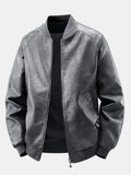 Fleece Lined Washed Distressed Leather Bomber Jacket