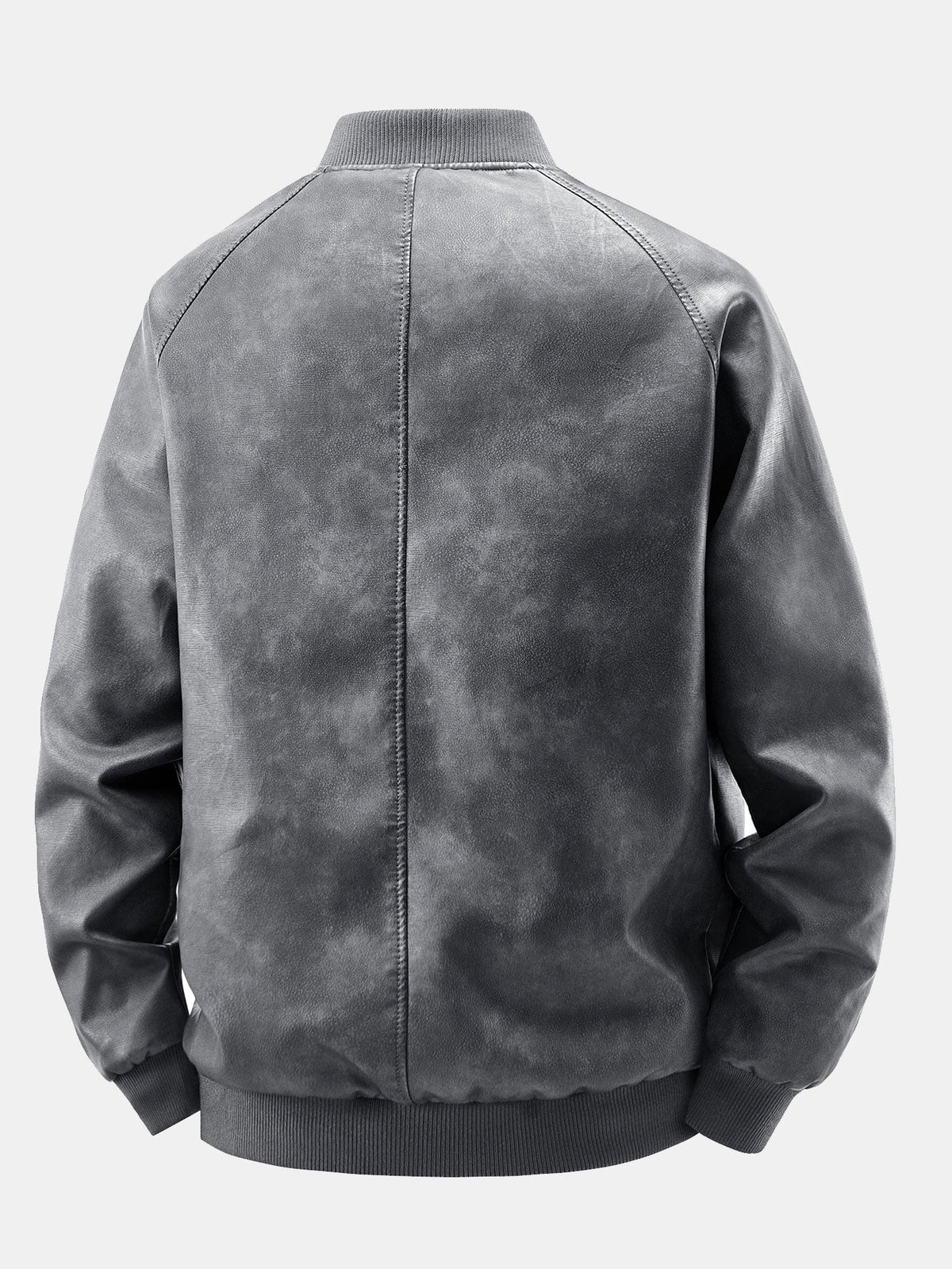 Fleece Lined Washed Distressed Leather Bomber Jacket