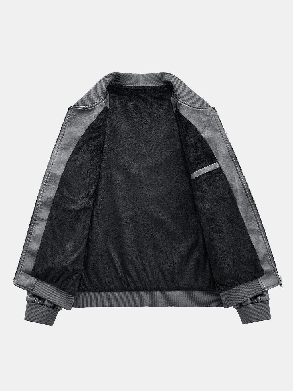 Fleece Lined Washed Distressed Leather Bomber Jacket