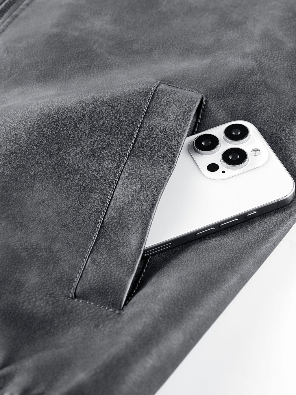 Fleece Lined Washed Distressed Leather Bomber Jacket