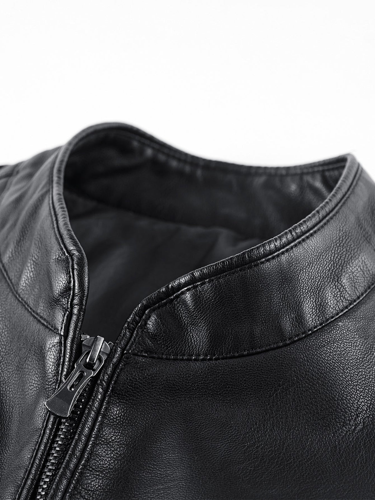 PU Leather Stand Collar Jacket
