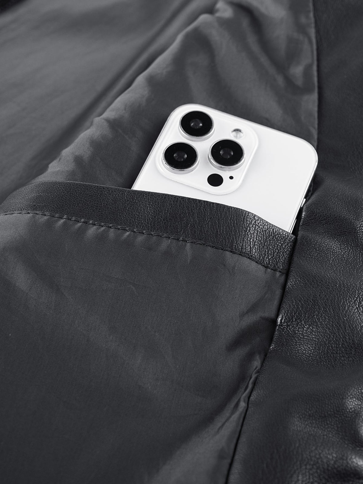 PU Leather Stand Collar Jacket