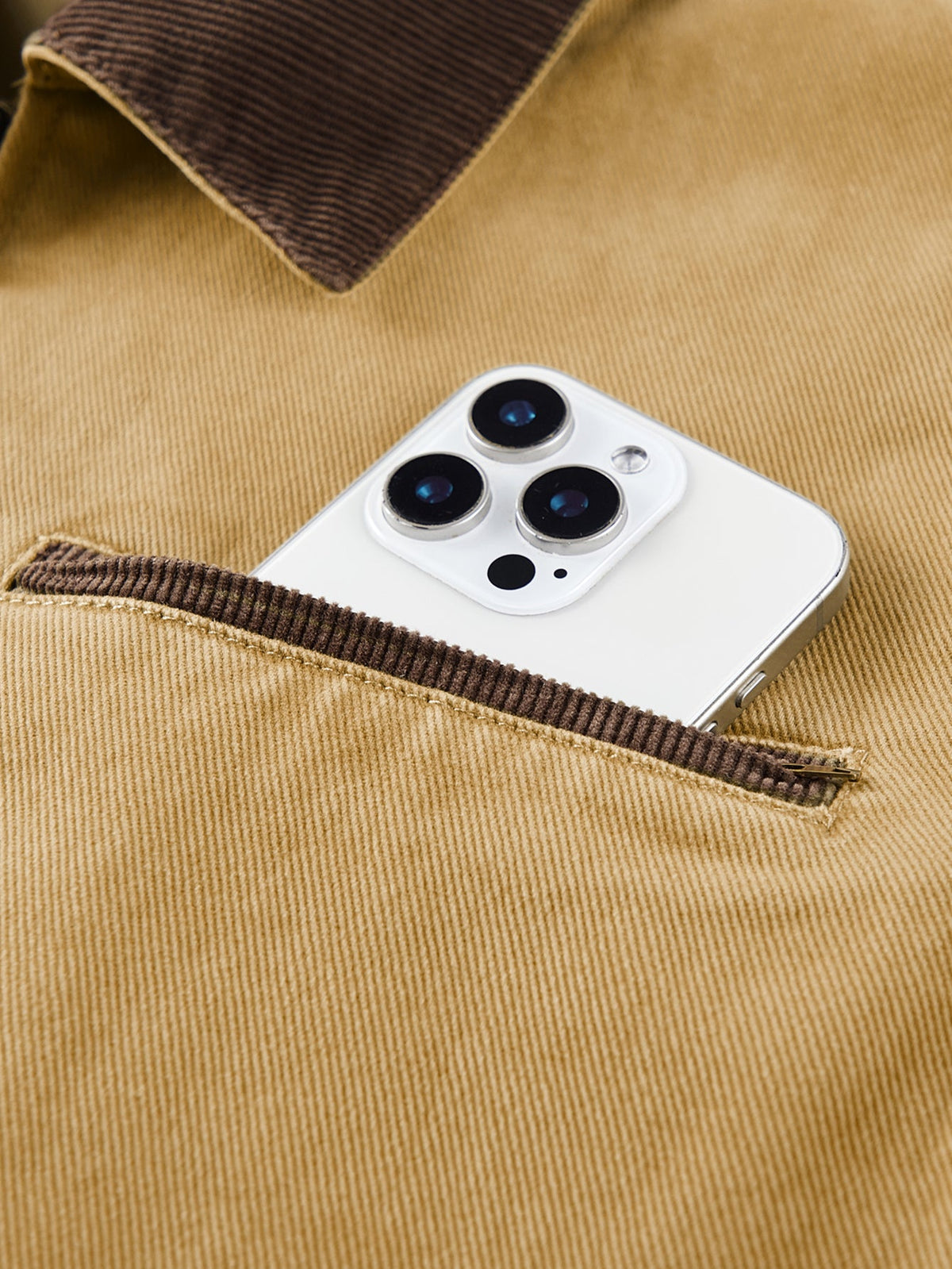 Washed Corduroy Collar Zip-Up Jacket